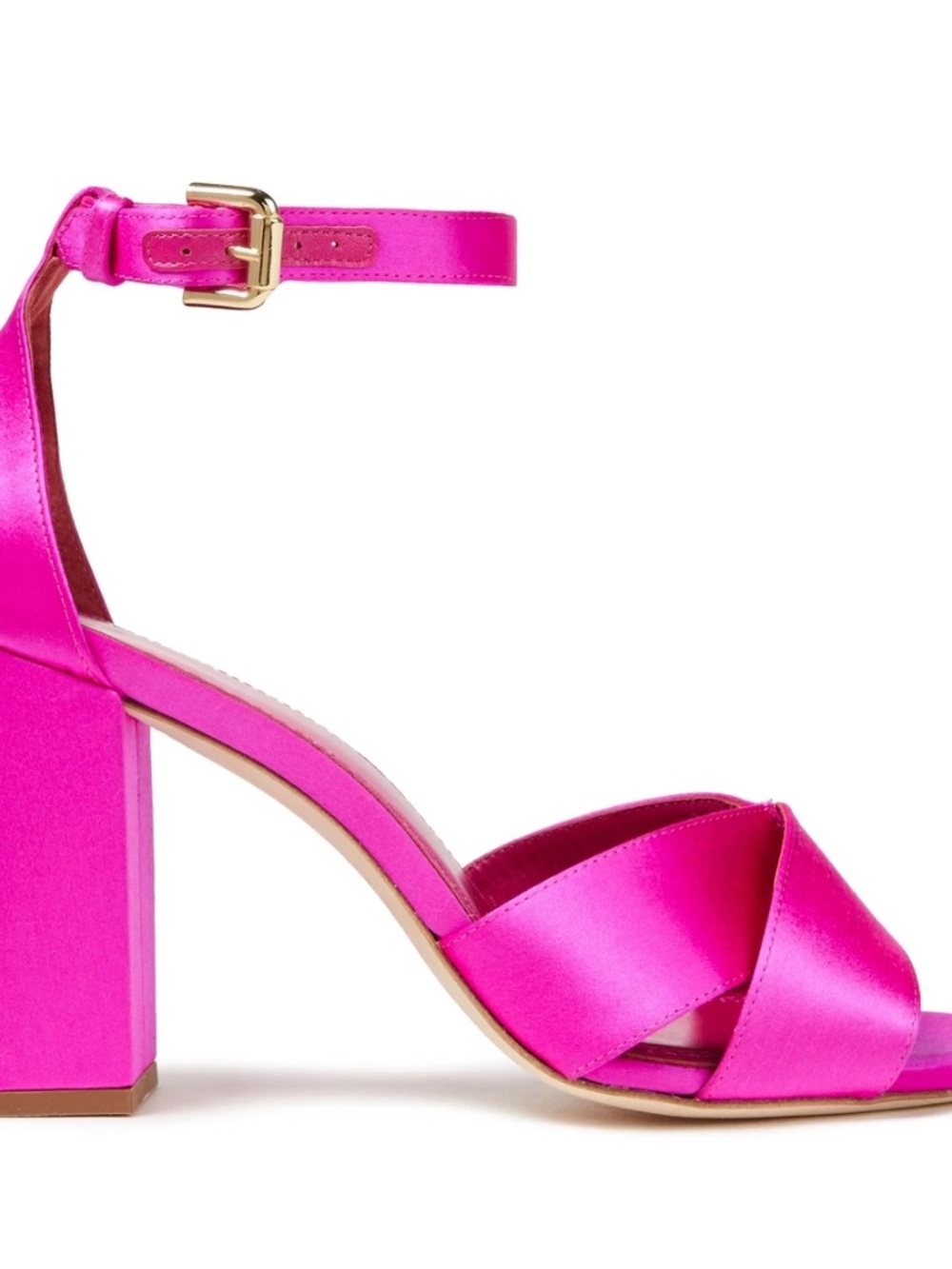 Maje Fuchsia Satin Block Heel Sandals with Ankle Strap